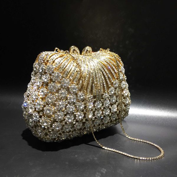 

nxy women gold color flower rhinestones clutch bags crystal evening purse stones metal clutches small minaudiere handbag wedding bag 230308