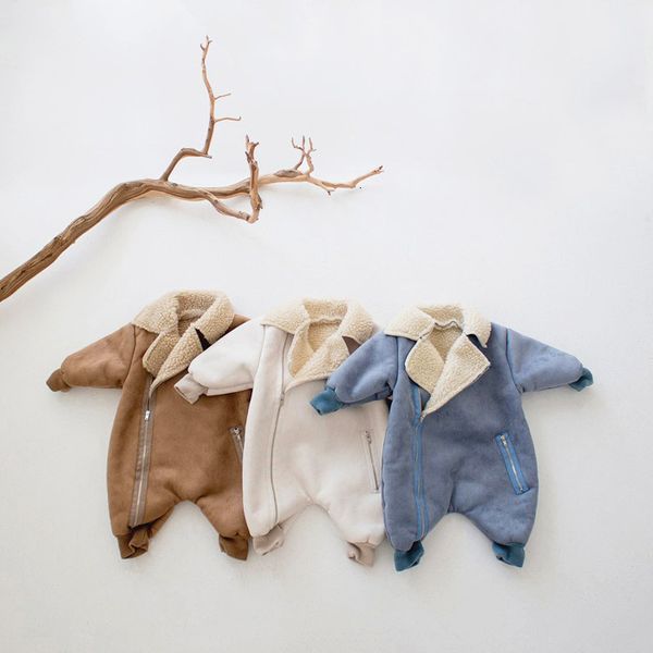 

rompers baby children's winter cashmere creeper thickened jumpsuit lapel baby lamb cashmere creeper 230311, Blue