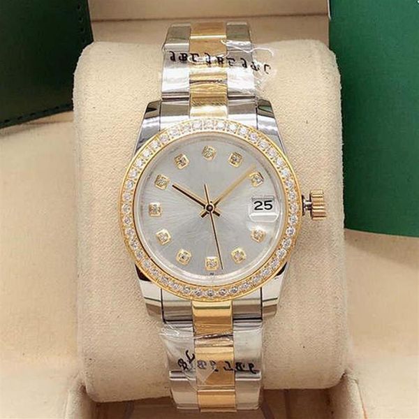 

fashion selling ladies diamond watch diameter 31mm automatic machinery men's stainless steel elegant sport water264f, Slivery;brown
