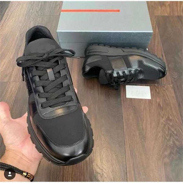

luxury prax 01 sneakers shoes men's re-nylon technical fabric casual walking famous rubber lug sole party wedding runner trainers eu46e, Black