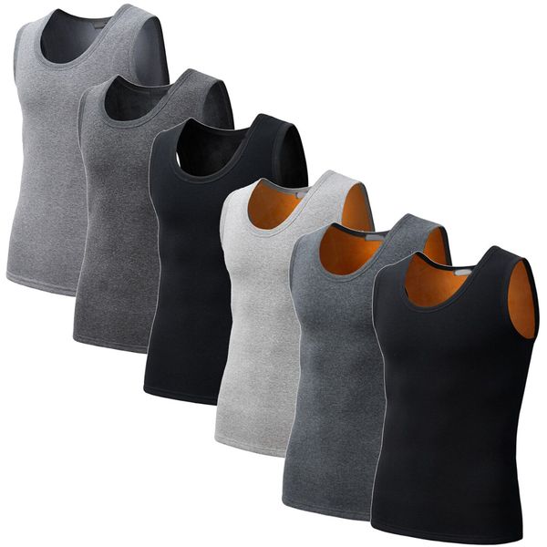 

mens fleece lined tank vest underwear warm thermal base layer undershirt, White;black