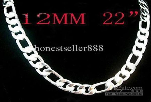 

1pcs 925 silver figaro chain necklace 12mm 22inch0123452986696