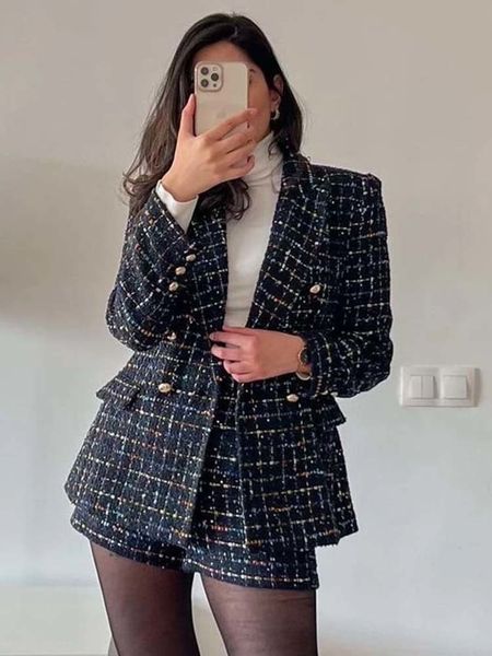 

women's suits blazers klkxmyt traf women's blazer set woman 2 pieces suit autumn fashion woollen blazers shorts two piece sets wom, White;black
