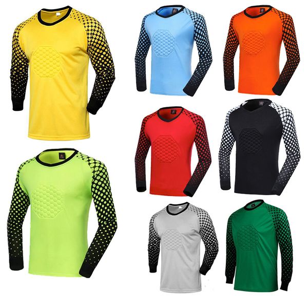 

boys soccer goalkeeper jersey padded protection goalie long sleeves t-shirt, White;black
