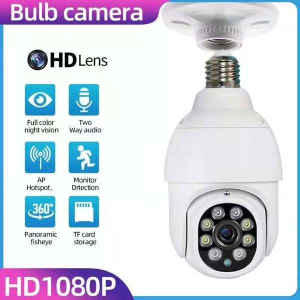 

wifi ptz ip cameras remote hd 360Â° viewing security e27 bulb interface 1080p wireless 360 rotate auto tracking panoramic camera light bulb