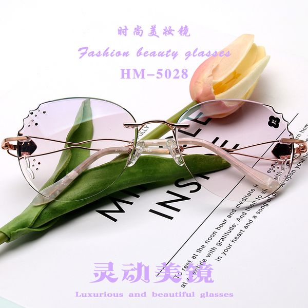 

rimless glasses women's diamond cut edge delicate personality prescription mirror fashion temperament women's glasses big frame, Silver