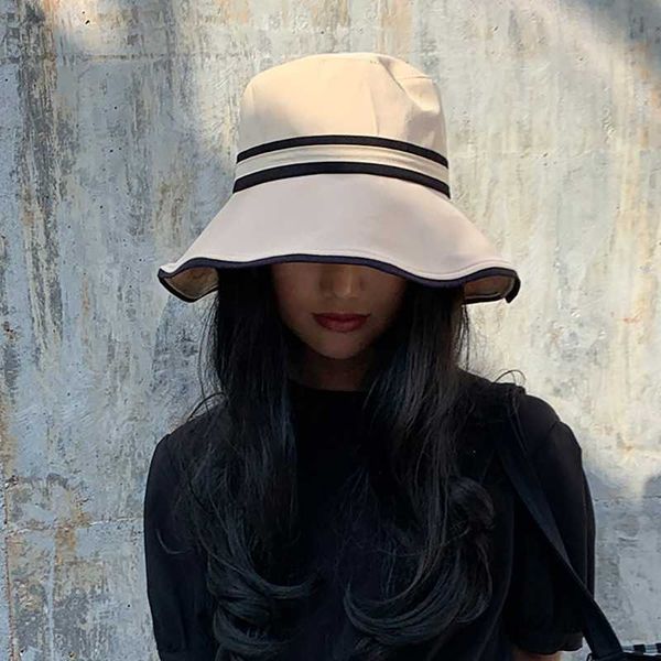 

wide brim hats japanese color matching bucket hat women spring summer outdoor sunshade fisherman cap big eaves casual foldable basin hats p2, Blue;gray