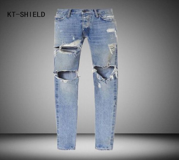 

whole version men vintage destroyed skinny blue denim jeans mens knee hole slim distressed jeans knife cut ripped jeans 7109793