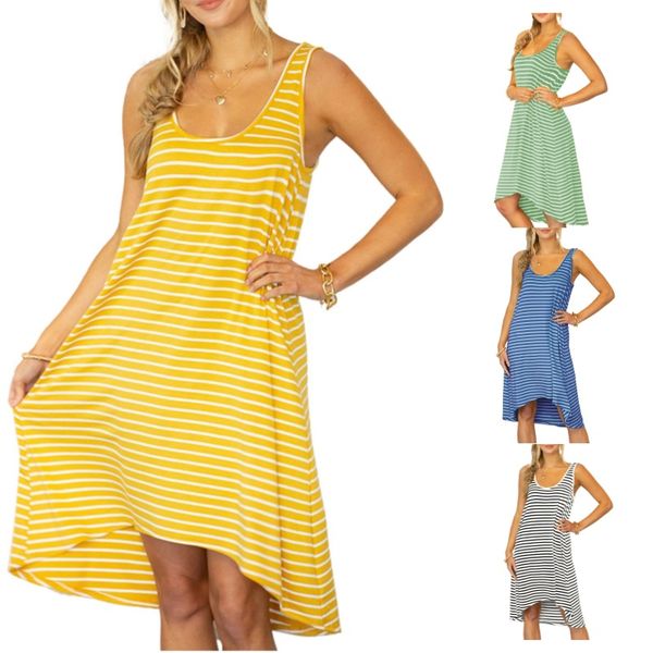 

summer fashion loose casual stripe large swing women's tank dress, Black