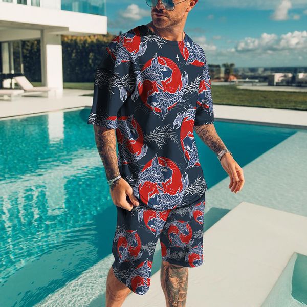 

men's tracksuits clothing fashion 3d print 2 piece set oneck tracksuit oversized beach sportwear summer casual t shirt fitness suit 230, Gray