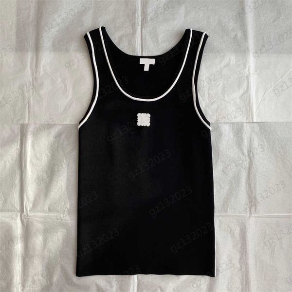 

womens tanks camis fashion logo embroidered crewneck sleeveless pullover knitted vest contrasting color stripe bag edge regular version slim, White