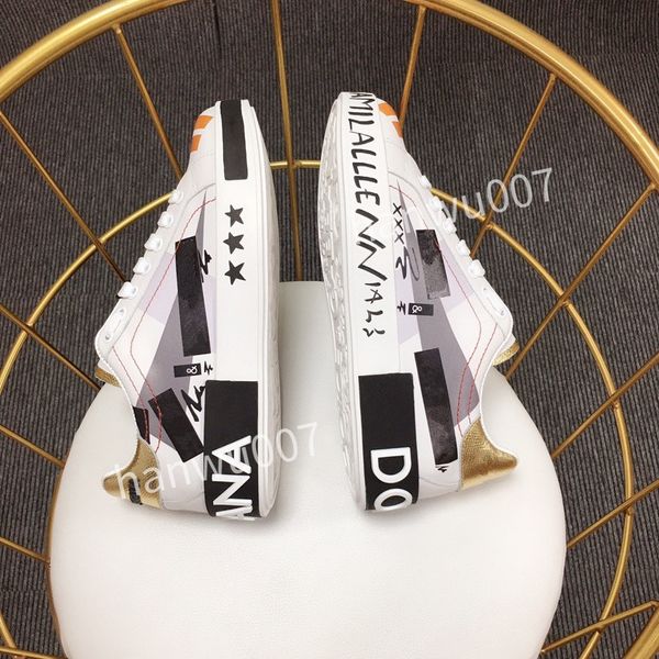 

2023 brand casual shoes retro men's leather lace up fashion printing sports women's small white shoes, Black