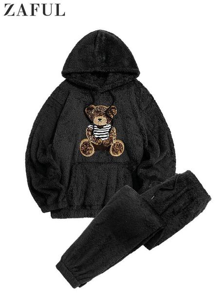 

mens tracksuits bear pattern hooded hoodie cotton fluffy sweatshirts with trouser set beam feet sweatpants pullover suits 230310, Gray