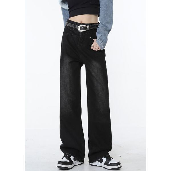 

women's jeans black high waist women jeans vintage american fashion street style wide leg jean female denim trouser straight baggy deni, Blue