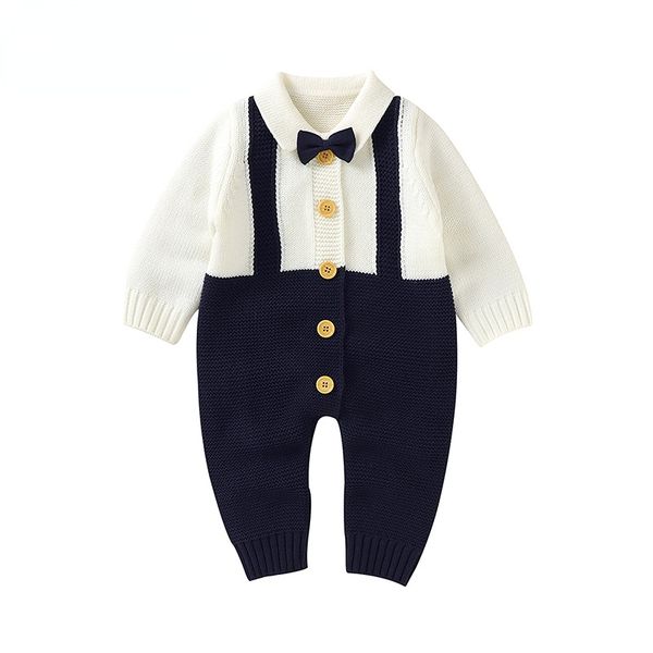 

baby rompers boys gentlemen jumpsuits clothes 0-18m newborn infant bebes sweaters overalls autumn winter children outfit outwear romper, Blue