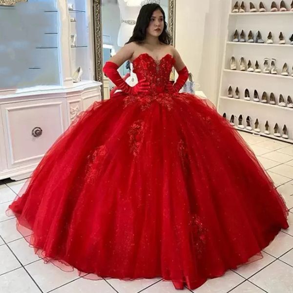 

quinceanera dresses elegant red sweetheart lace appliques ball gown with tulle plus size sweet 16 debutante party birthday vestidos de 15 an, Blue;red