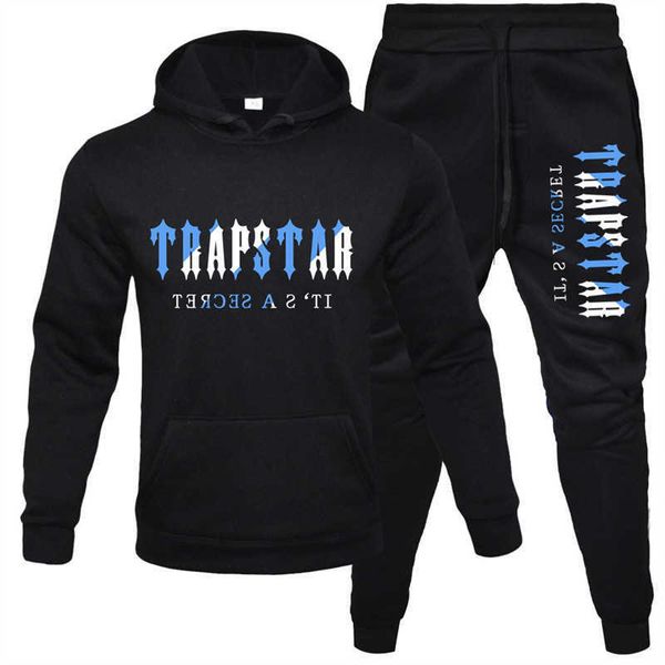 

trapstar alphabet sports suit men's and women's hoodies sweater fall winter casual two piece fashion set, Black;white