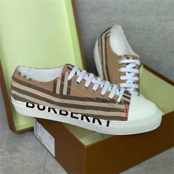 

Vintage Men Print Check Sneakers Two-tone Cotton Gabardine Flats Shoe Printed Lettering Plaid Calfskin Canvas Trainers Bio-based Rubber bottom Shoes 288 KPOS, Color 1