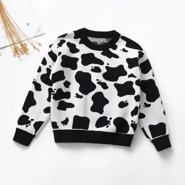

cardigan kids girls knitted sweater spring autumn cow pattern casual warm round neck long sleeve pullover knitwear sweaters 230310, Blue