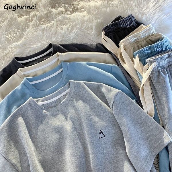 

women s two piece pants 2 pcs set summer embroidery t shirts loose shorts drawstring cozy sporty wide leg ulzzang college students chic casu, White