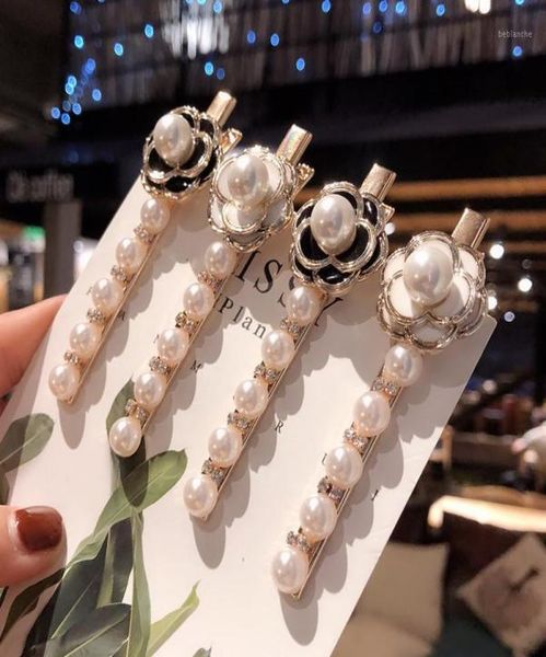 

hair clips barrettes korean camellia rhinestone duckbill pearl flower bangs clip hairpin for women girl fashion headband accesso2045134, Golden;silver
