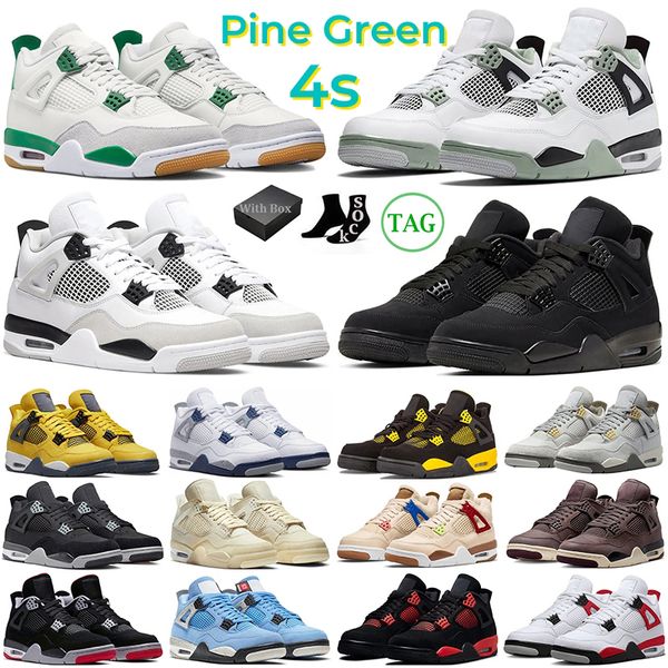 

with box 4 basketball shoes men women jumpman 4s pine green military black cat midnight navy white cement pn dust seafoam bred mens trainers