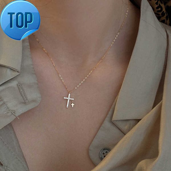 

creativity light luxury zircon cross pendant necklace for women gold silver color clavicle chain fashion jewelry