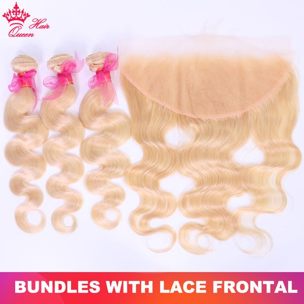

#613 blonde color bundles with lace frontal 13x6 13x4 virgin human hair extensions bundles with frontal queen hair products, Black;brown