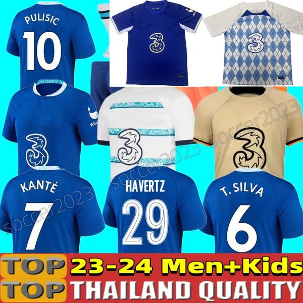 

23 24 cfc soccer jersey pulisic mount havertz sterling jorginho 2022 2023 2024 football t shirt men kids set kits koulibaly kante uniform so, Black;yellow