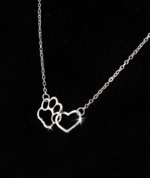 

hollow out cute heart dog cat paw pendant necklace animal print friendship jewelry mother child love necklaces3600376, Silver
