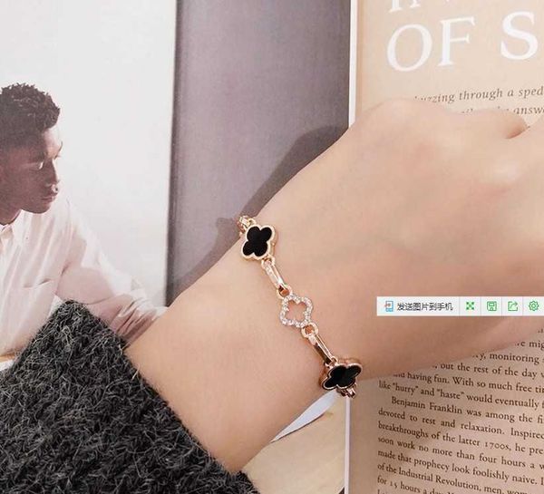 

bracelets fashion diamond inlaid happy flower small plated 18k real gold korean girls jewelry bracelet link a, Black
