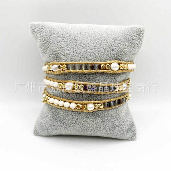 

bracelets multi-circle winding women's 3-loop woven pearl multi-layer bracelet, Black