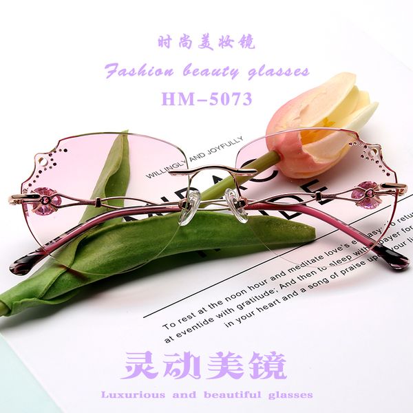 

rimless beauty makeup glasses women's diamond cut edge exquisite personality prescription mirror fashion temperament women's glass, Silver