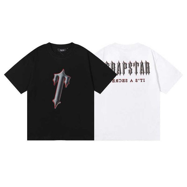 

trendy brand trapstar decoded infrared double yarn cotton casual loose short-sleeved t-shirt, Black;white