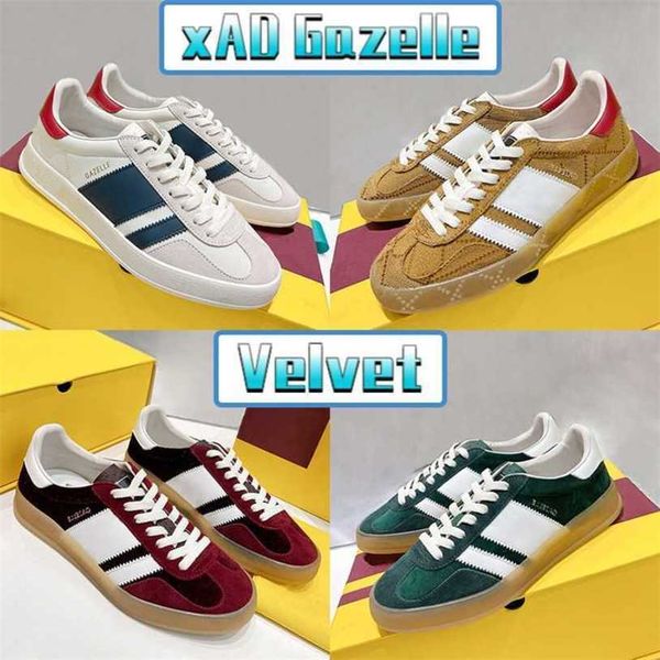 

luxury casual shoes men women sneakers xad gazelle canvas white suede red gold green velvet blue silk suede og designer shoe us 5-.5 b8il, Black