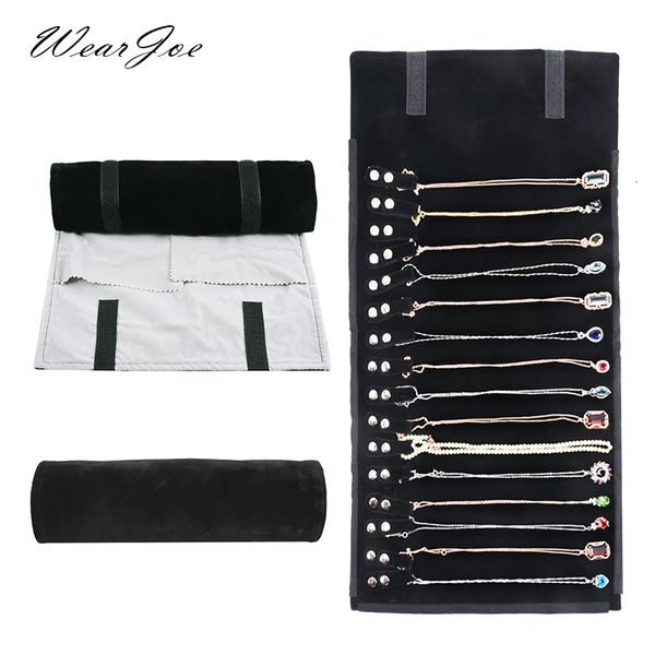 

jewelry boxes luxury velvet chain jewelry storage roll bag pendant necklace organizer pouch watch bracelet display holder travel case portab, Black;white