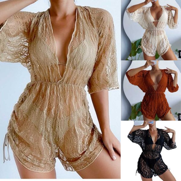 

monokinis designer luxury 2023 mesh three-piece solid color drawstring body-screen beach resort swimsuit female, Black