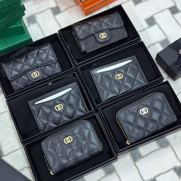 

10 colors luxury card holders wallets double c logo cardholder ambskin caviar credit card slots with box womens mans leather coin purses lad, Brown;gray
