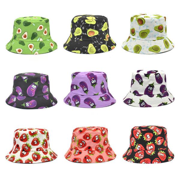 

wide brim hats spring and summer new fruit print fisherman hat women's basin hats beh outdoor men's shade leisure panama bob cap g, Blue;gray