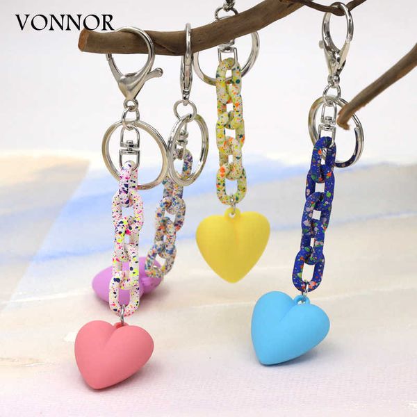 

key rings women jewelry keychain love heart pendant acrylic chain ink painting fashion accessories key chain for bag car key ring r230311, Slivery;golden