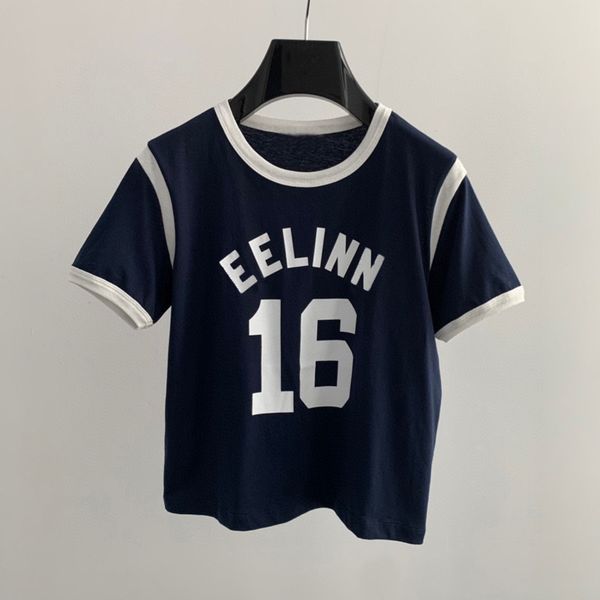 

women summer casual t shirt letter printing pure cotton round neck short tshirt navy matching color pc, White