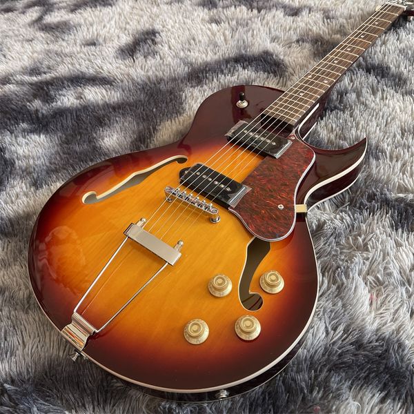 

new arrival custom electric guitar in sunburst color with f holes , rosewood fingerboard , chrome hardware guitars , fast shipping guitare ,