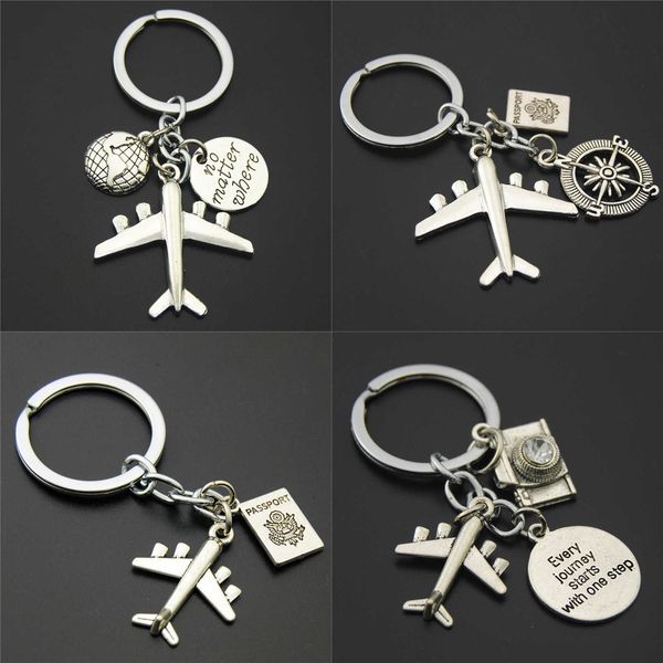 

key rings 1pc earth airplane keychains no matter where pendant travel keyring friendship handmade jewelry diy gift for traveler r230311, Slivery;golden