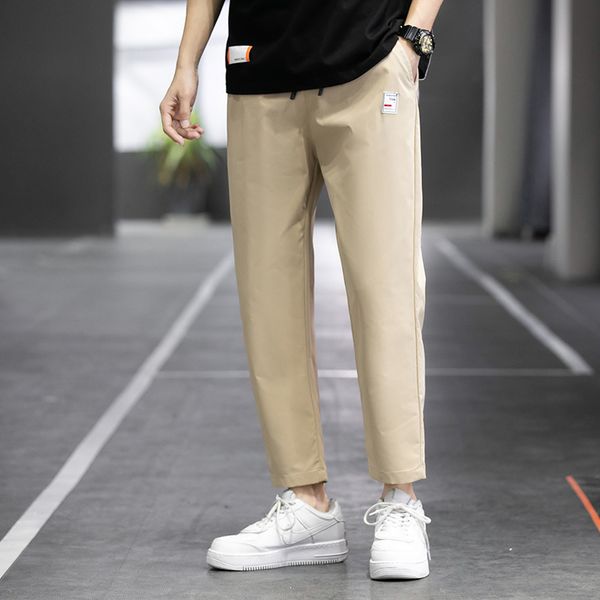 

men's pants korean sports men's summer youth students ice thin straight tube quick drying pants boy casual 9-point trousers 230311, Black