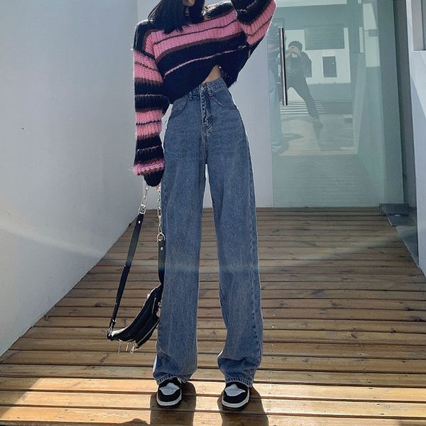 

women's jeans vintage clothes streetwear denim straight leg jeans korean fashion women woman high waist women's pants baggy y2k cl, Blue