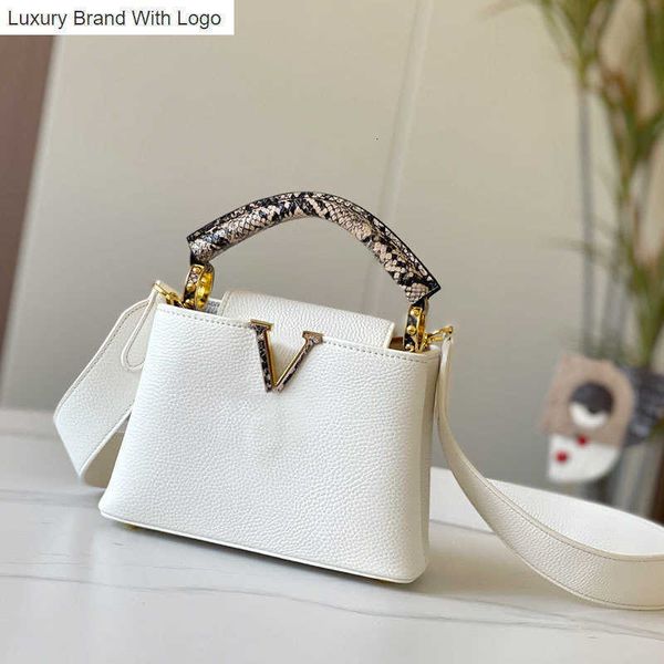 

l bag handbags 21cm small capucines handbags purse women crossbody bag clemence cowhide leather removable wide strap fashion letters lady sh, Black