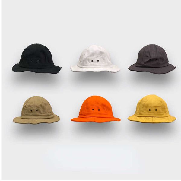 

wide brim hats new japanese dome bucket hats women street tooling style ami khaki retro wild fisherman hat summer sunscreen men's caps, Blue;gray