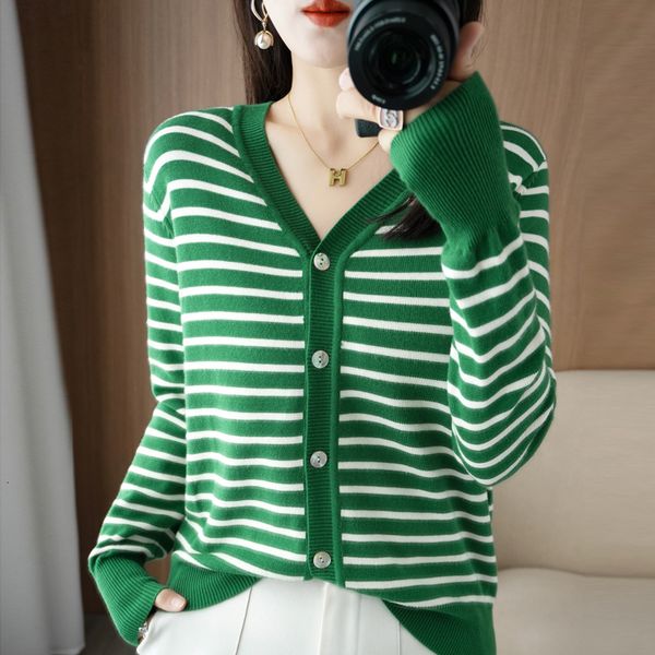 

women's knits tees cardigan vneck striped sweater cashmere knit ca 230311, White