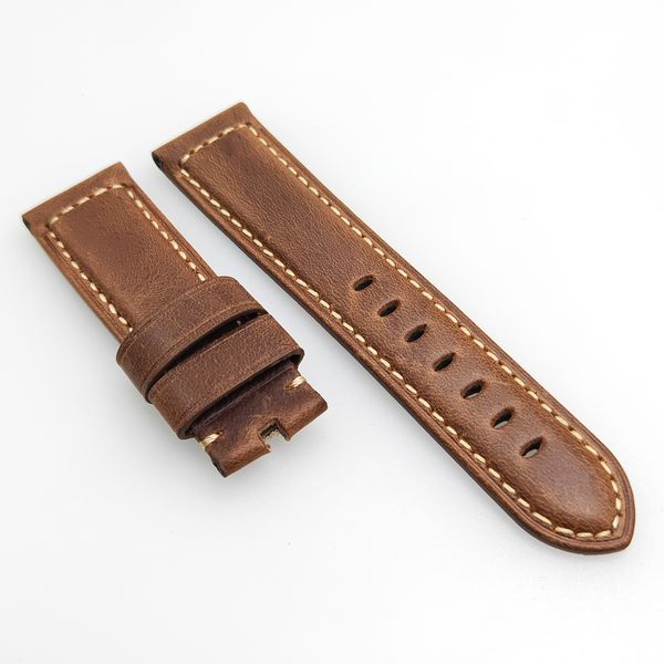 

24mm brown waxy calf leather watch band strap fit for pam pam111 wirst watch, Black;brown