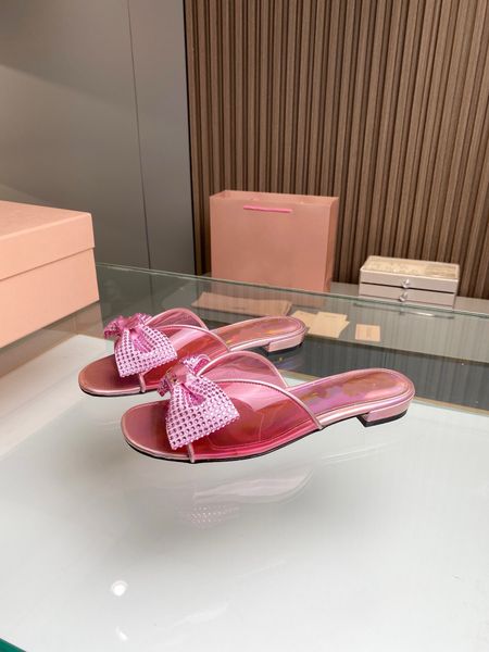 

2023 new lady crystal bow high heel slipper sandals female korean version square heel open toe flip-flops women's shoes, Black